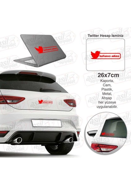 Twitter Logo Kişiye Özel Hesap Ismi Kırmızı Sticker, Oto Etiket, Tuning, Modifiye, Arma,