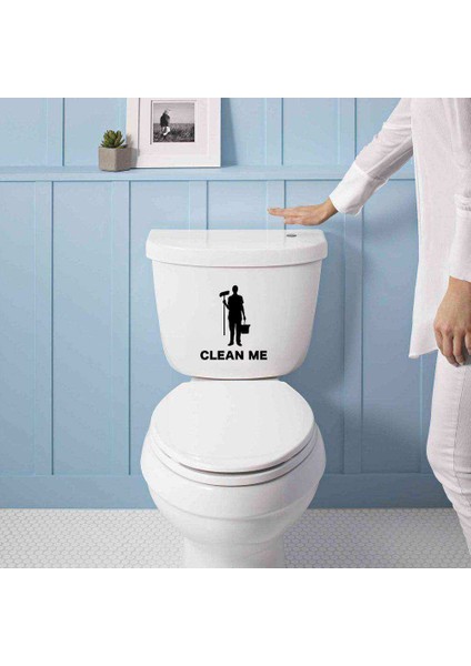 Clean Me Yazılı Dekoratif Wc Klozet Sticker, Çıkartma, Etiket