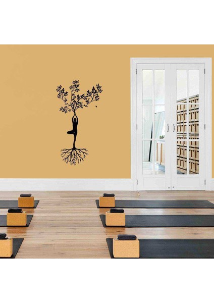Yaşam Enerjisi Yoga - Insan ve Ağaç Dekoratif Duvar Sticker, Çıkartma, Etiket