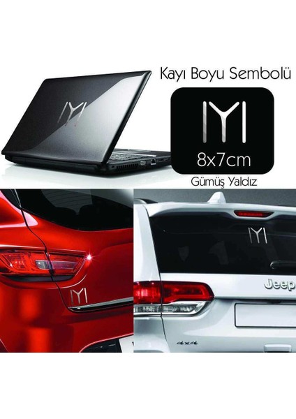 Kayı Boyu Iyı 8cm Gümüş Yaldız ve Mavi 2 Adet Transfer Oto Sticker -Araç Aksesuar