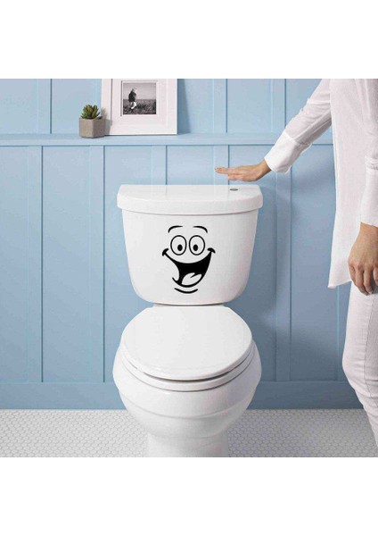 Gülen Mutlu Surat Emojisi Silüeti Klozet Dekoratif Sticker, Banyo, Duvar Çıkartma