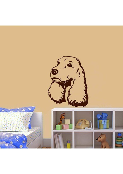 Sevimli Yavru Köpek Silüeti Dekoratif Duvar Sticker, Çıkartma, Etiket Kahverengi Koyu