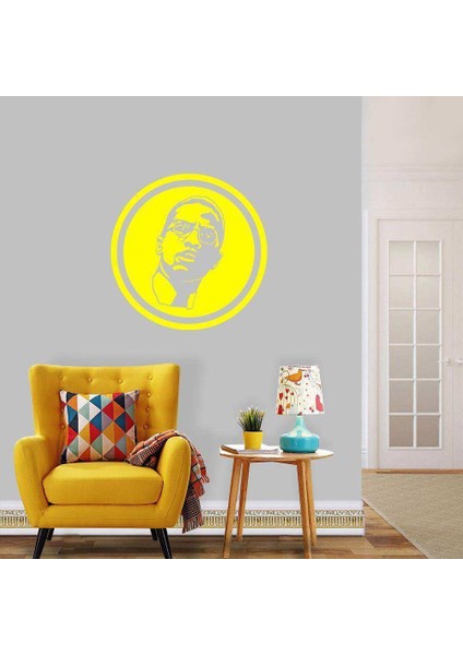 Malcolm x Insan Hakları Savunucusu Silüeti Dekoratif Duvar Sticker, Çıkartma, Etiket Sarı