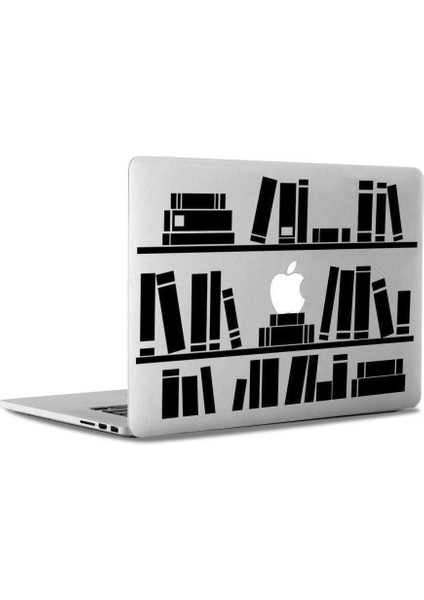 Kitaplık Raflar Siluet Mac Book Laptop Sticker, Etiket, Çıkartma