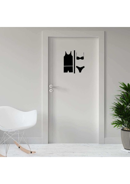 Bay - Bayan Silüeti Espirili Wc Kapı Dekoratif Duvar Sticker, Çıkartma