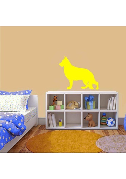 Sevimli Hayvan Dağ Köpeği Silüeti Dekoratif Genç Odası Duvar Sticker, Çıkartma Sarı