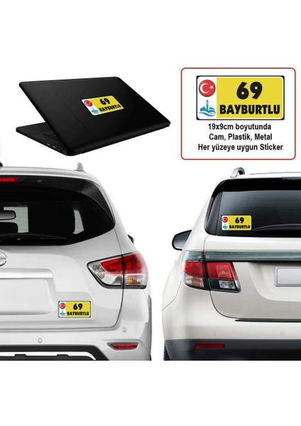 69 Bayburt - Memleket Sticker - Şehir - Arma,cam, Laptop Etiket Oto Sticker -Araç Akesuar 19X9CM