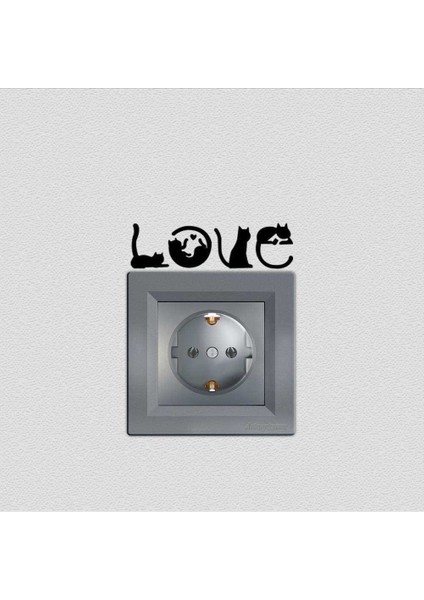 Küçük Minimal Kedicikler Love Yazısı Ince Kesim Tasarım Priz Sticker Duvar Dekorasyon Çıkartma
