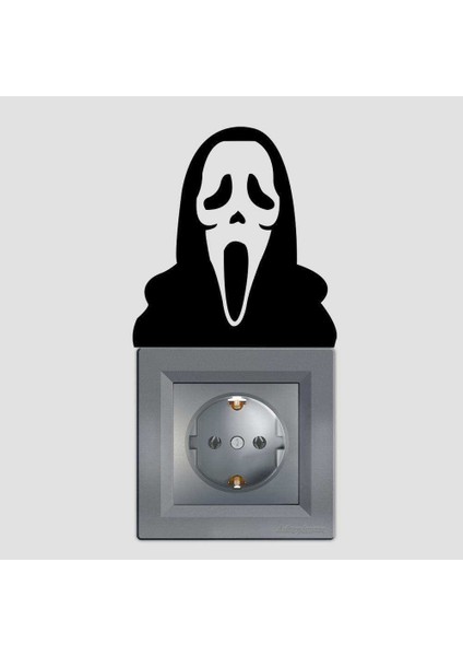 4 Adet Çığlık Maskesi Silueti Dekoratif Priz Sticker Duvar Çıkartma, Etiket