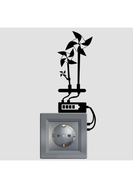 Rüzgar Enerjisi Rüzgar Gülü Pil Ince Kesim Tasarım Priz Sticker Duvar Dekorasyon Çıkartma