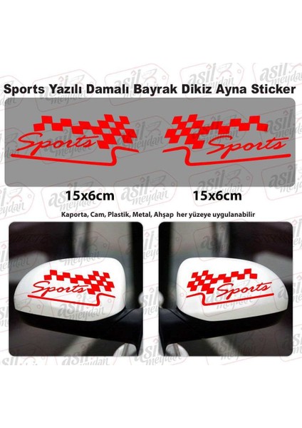 2AD Sports Damalı Bayrak Dikiz Ayna Kırmızı Sticker, Araba Etiket, Tuning, Aksesuar, Modifiye, Arma,