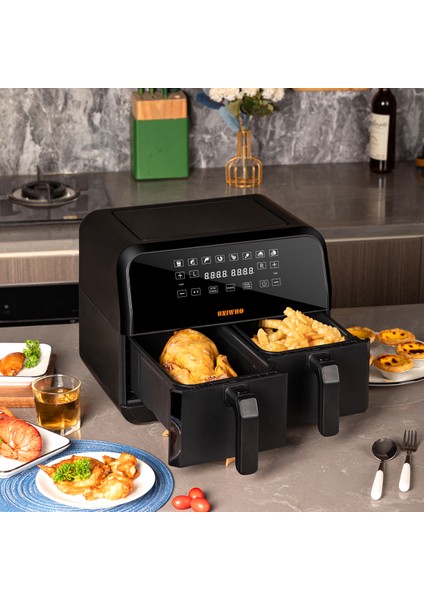 D8 Dokunmatik Ekran (4+4) 8lt Çift Hazneli Airfryer Yağsız Fritöz 1700W