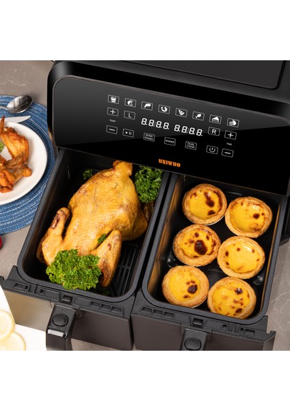 D8 Dokunmatik Ekran (4+4) 8lt Çift Hazneli Airfryer Yağsız Fritöz 1700W