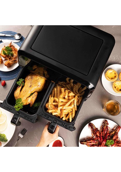 D8 Dokunmatik Ekran (4+4) 8lt Çift Hazneli Airfryer Yağsız Fritöz 1700W