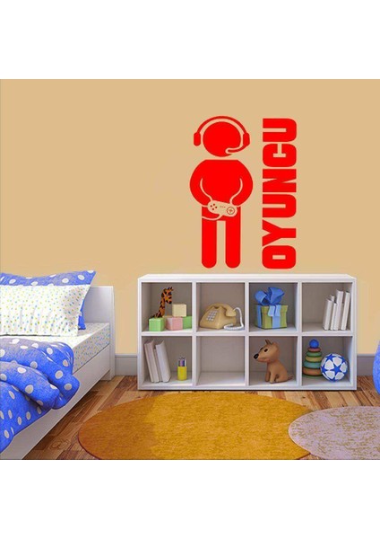 Atari - Bilgisayar Oyuncu Karakteri Dekoratif Genç Odası Duvar Sticker, Çıkartma Kırmızı