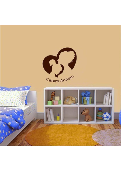 Canım Annem Yazılı Anne ve Kız Çocuğu Silüeti Dekoratif Duvar Sticker, Çıkartma