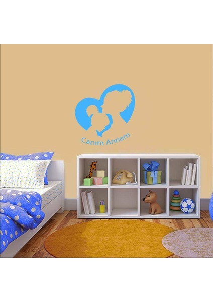 Canım Annem Yazılı Anne ve Kız Çocuğu Silüeti Dekoratif Duvar Sticker, Çıkartma
