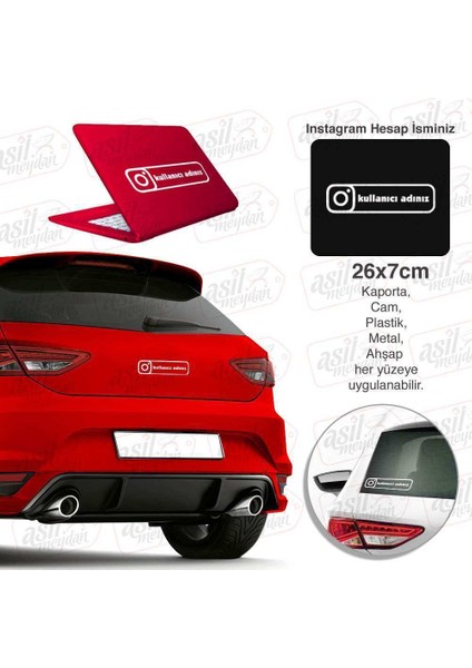 Instagram Logo Kişiye Özel Hesap Ismi Beyaz Sticker, Oto Etiket, Tuning, Modifiye, Arma,