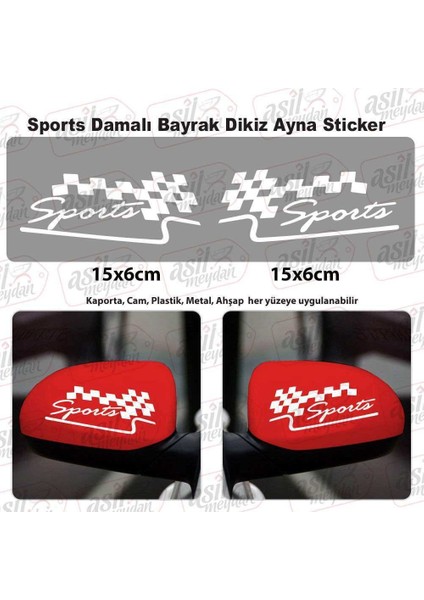 2 Ad Sports Damalı Bayrak Dikiz Ayna Beyaz Sticker, Araba Etiket, Tuning, Aksesuar, Modifiye, Arma,