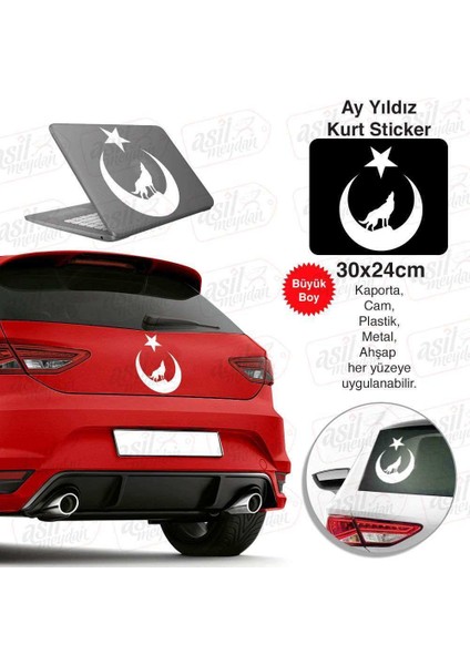 Türkiye Ay Yıldız Bayrak Kurt Beyaz Sticker - Araç Oto Araba Etiket, Çıkartma, Modifiye, Aksesuar