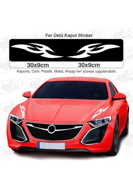 2 Adet Kaput Far Üstü Alev Efekt Beyaz Oto Sticker Araba, Etiket, Çıkartma, Modifiye, Tuning