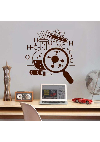 Tıbbi Biyokimya Molekülleri - Laboratuvar Simgeleri Silüeti Dekoratif Genç Odası Duvar Sticker, Çık Kahverengi