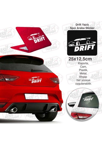 Drift Yazılı Spor Araba Çizim Beyaz Sticker, Araba, Oto, Etiket, Tuning, Aksesuar, Modifiye, Arma,