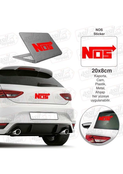 Nos Logo Kırmızı Sticker, Araba, Oto, Etiket, Tuning, Aksesuar, Modifiye, Arma,