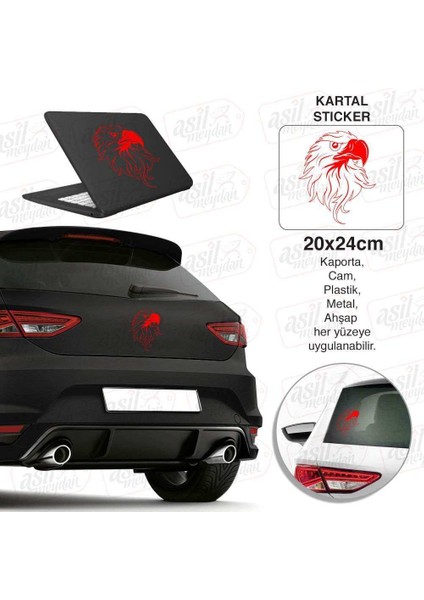 Kartal Siluet Kırmızı Sticker - Oto, Araba, Etiket, Aksesuar, Tuning, Modifiye, Arma