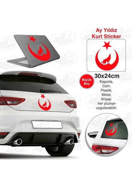Türkiye Ay Yıldız Bayrak Kurt Kırmızı Sticker - Araç Oto Araba Etiket, Çıkartma, Modifiye, Aksesuar