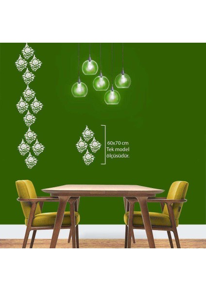 Baklava Dilimi Şeklinde Çiçek ve Yaprak Motif Desenli Silüet Dekoratif Duvar Sticker, Çıkartma, Eti