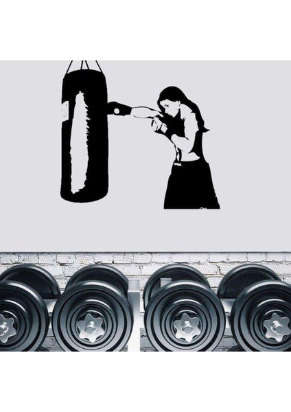 Kum Torbası Çalışan Kadın Dekoratif Duvar Sticker, Çıkartma, Etiket Turuncu