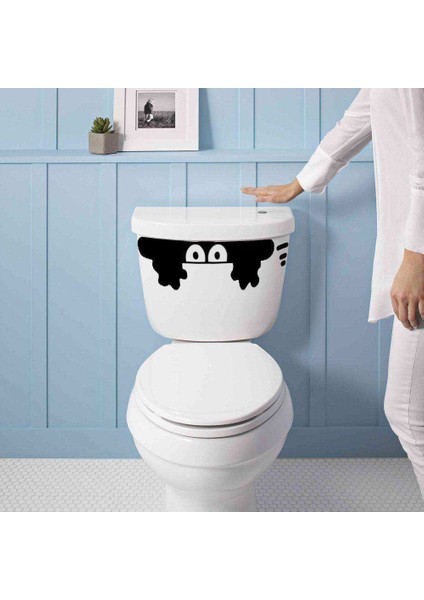 Sifona Saklalan Komik Şaşkın Gözler Silüeti Klozet Dekoratif Sticker, Banyo, Duvar Çıkartma