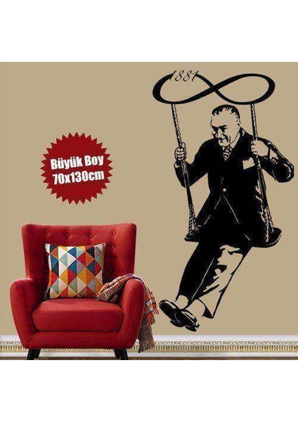 Ege Vapurunda Salıncakta Sallanan Mustafa Kemal Atatürk 23 Nisan Okul Ev Ofis Duvar Sticker Beyaz