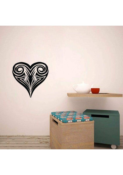 Çizgi Desenli Kalp Dekoratif Duvar Sticker, Çıkartma, Etiket Kırmızı