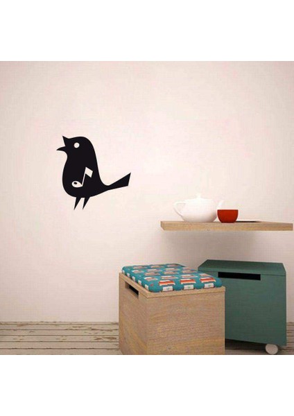 Müzik Notalı Kuş Dekoratif Duvar Sticker, Çıkartma, Etiket Kırmızı