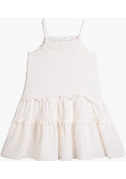 Keten Karışımlı Elbise Askılı Bol Kesim Fırfır Detaylı fiyatları