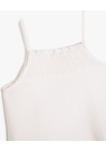 Keten Karışımlı Elbise Askılı Bol Kesim Fırfır Detaylı modelleri