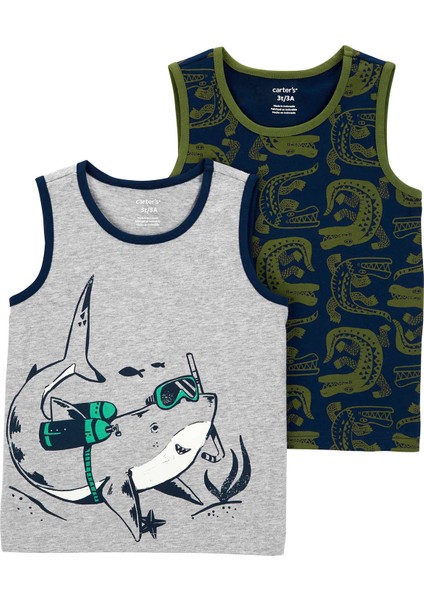 Küçük Erkek Çocuk Kolsuz Tshirt Set 2'li Paket