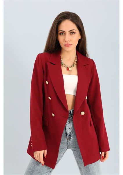 Blazer Fleto Cepli Atlas Kumaş Ceket - Bordo