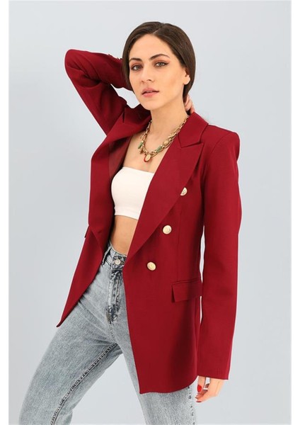 Blazer Fleto Cepli Atlas Kumaş Ceket - Bordo