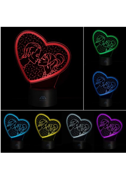 Su Aygırı 3D Gece Lambası 7 Renkli Lamba Işığı Tou Love Heart (Yurt Dışından)