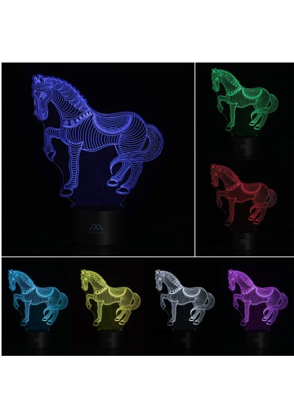 Su Aygırı 3D Gece Lambası 7 Renkli Lamba Işığı Tou Horse (Yurt Dışından)