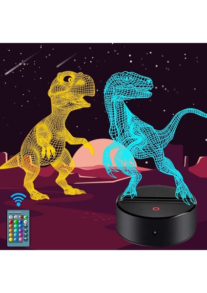Çocuklar Için Dinozor Gece Lambası - 3D Dinozor Lambası 1 T-Rex, Velociraptor (Yurt Dışından)