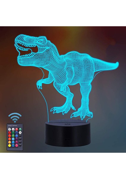 Dinozor Hediyeleri, T-Rex 3D Gece Lambası 16 Renk Cha Ebeveyn (Yurt Dışından)