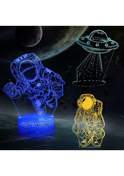 Desen Unicorn 3D Kız Çocuk Yatak Odası 3 Parça Gece Lambası - Spaceman (Yurt Dışından)