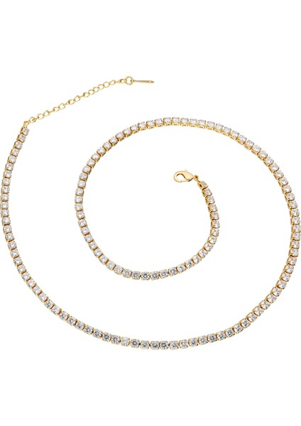 Gold Kap. 3mm. Su Yolu Taşlı Kadın Kolye Zincir EK18SR-3