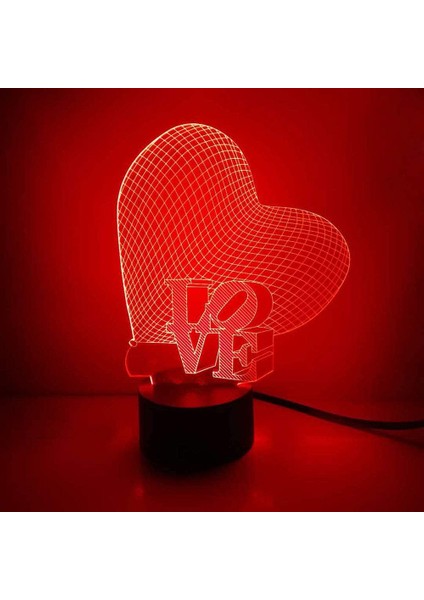3D Halka Gece Lambası LED Illüzyon Lambası Başucu Masası Aşk ve Kalp (Yurt Dışından)