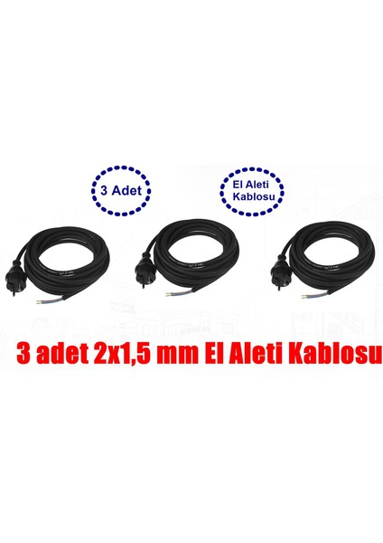 3 Adet El Aleti Kablosu Fişli Kablo 2x1,5 mm 3,8mt.