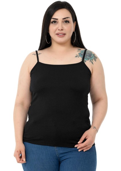 Büyük Beden Ip Askılı Bürümcük Siyah Body